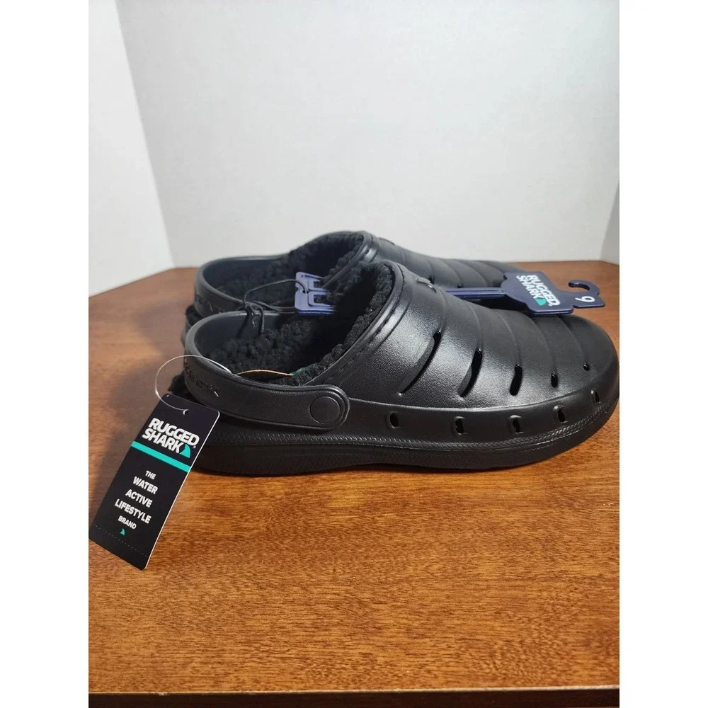 Rugged Shark Men's Slip-on Fabric Lined EVA‎ Clog Slippers Size 9 Black